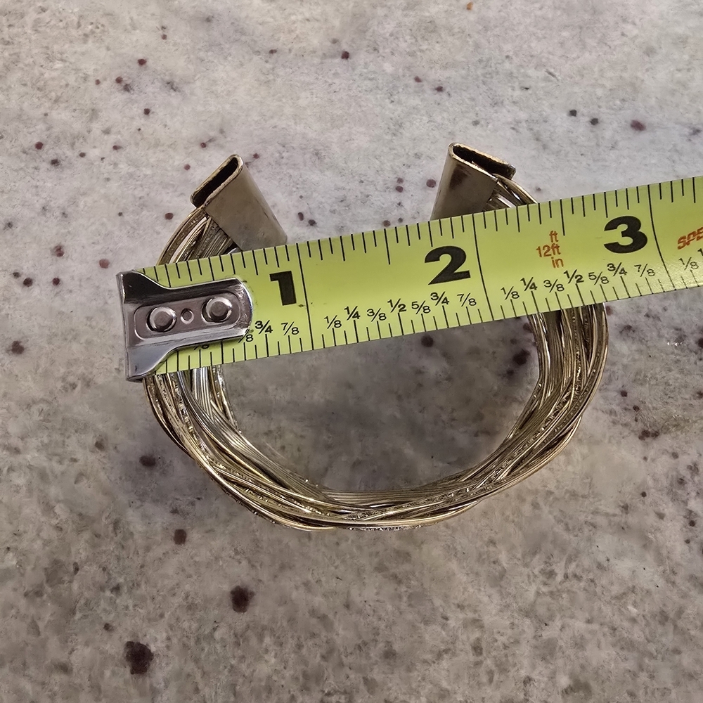 Woven Metal Wide Cuff Bracelet - Gold - Picture 3 of 4
